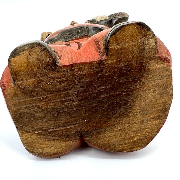 Vintage 80s Solid Wood Hand Carved Primitive Santa with Toy Sack and Pipe - Picture 7 of 10